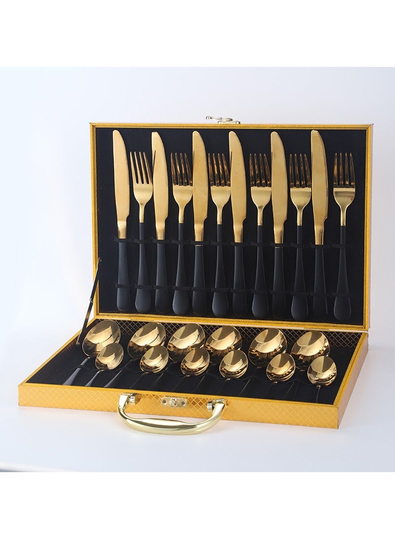 KUYING Stainless Steel Tableware Set Of 24 Pieces Western Knife Fork Spoon Set 