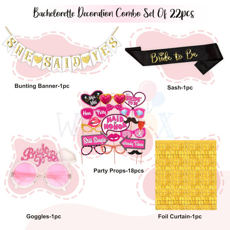 Wobbox Bachelorette Party Decoration Items| Bachelorette Party Photo Booth Props For Wedding Selfie, Bachelorette Banner&Sash With Bride To Be Goggle, Bachelorette Party Decoration Kit-17 Pcs (FP3998) - Image 2