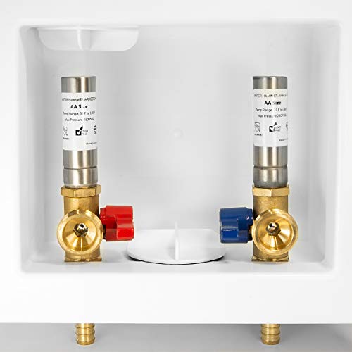 EFIELD صندوق مخرج غسالة EFIELD MH، مدخل 1/2" PEX، مخرج 3/4" MHT، صمام كروي نحاسي، مثبط صدمات مائي من الفولاذ المقاوم للصدأ، أبيض، (WM007) - Image 1