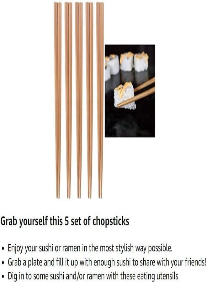Adaamya® - 10 Pairs - Reusable Sturdy Bamboo Wooden Chopsticks 9.4" / 23cm for Chinese Japanese Fusion Cuisine (10) - Image 4
