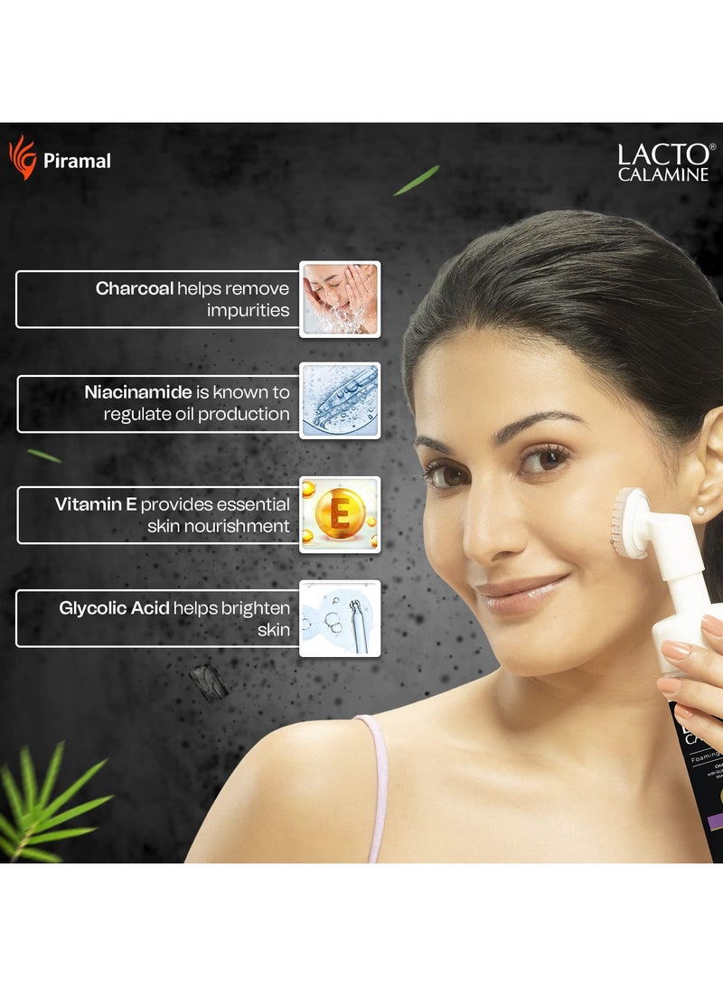 Lacto Calamine Charcoal Foaming Face wash Deep skin Detox Cleanse skin impurities With Built-in foaming Brush Sulphate free Face wash Paraben Free 150ml Pack of 2 - Image 4