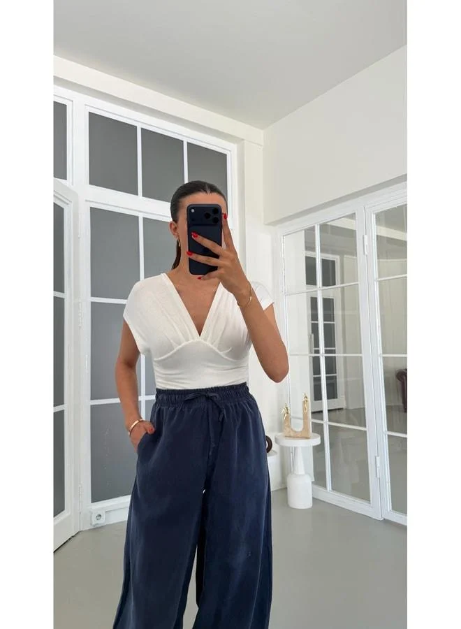 Gaus Navy MD Equivalent Waist Elastic Tencel Pants GAUS-01848.