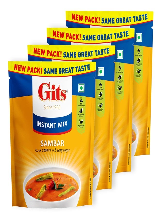 Gits Instant Sambhar Breakfast Mix, Makes 1200ml per Pack, Pure Veg, South Indian Recipe 400g (Pack of 4, 100g Each) - Image 1