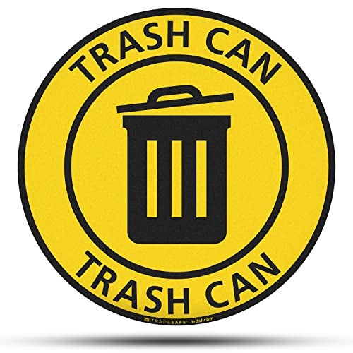 TRADESAFE Trash Can Anti-Slip Floor Sticker - Trash Can Decal Caution Sign, Peel and Stick Adhesive Vinyl Sign, ANSI-Compliant, 17” Diameter Round Sticker Yellow, Black - Image 1