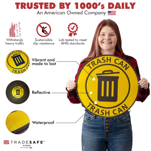TRADESAFE Trash Can Anti-Slip Floor Sticker - Trash Can Decal Caution Sign, Peel and Stick Adhesive Vinyl Sign, ANSI-Compliant, 17” Diameter Round Sticker Yellow, Black - Image 2