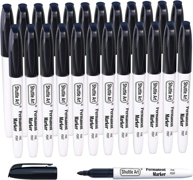 Shuttle Art 24 Black Permanent Markers Fine Tip Markers, Perfect on Plastic, Wood, Stone, Metal and Glass for Doodling, Coloring, Marking, School Supplies - Image 1