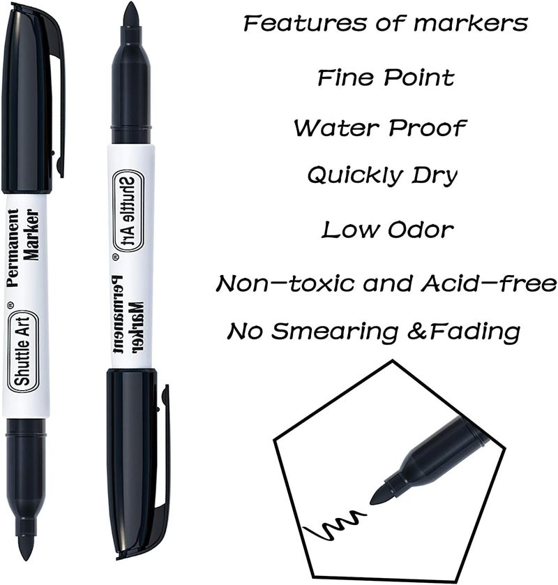 Shuttle Art 24 Black Permanent Markers Fine Tip Markers, Perfect on Plastic, Wood, Stone, Metal and Glass for Doodling, Coloring, Marking, School Supplies - Image 3