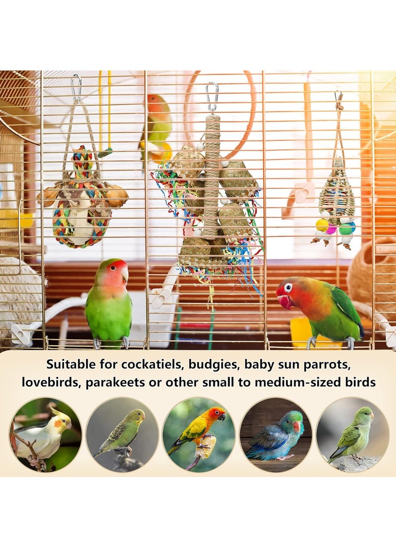 سيلكفكس 3pcs الببغاء مضغ الراتان الذرة قشرة الألعاب اليدوية الخيزران ورقة النخيل ألعاب Budgie تغذية الألعاب الطيور الصغيرة معلقة أرجحة تقطيع الألعاب للطيور الببغاء كوكاتيل الحب الطيور - Image 4