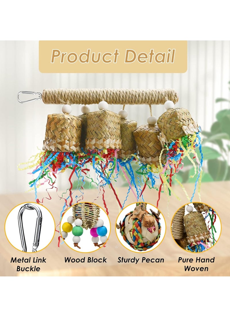 سيلكفكس 3pcs الببغاء مضغ الراتان الذرة قشرة الألعاب اليدوية الخيزران ورقة النخيل ألعاب Budgie تغذية الألعاب الطيور الصغيرة معلقة أرجحة تقطيع الألعاب للطيور الببغاء كوكاتيل الحب الطيور - Image 5