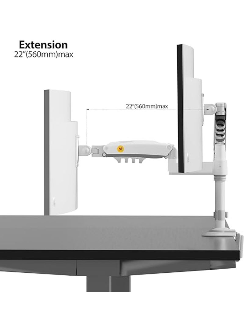NB ERGONOMIC Dual Monitor Arm Desk Mount for Two 17–27 Inch Screens, Full Motion Gas Spring Dual Monitor Stand, VESA 75x75 & 100x100, Height Adjustable Monitor Mount, Supports 2–9kg per Monitor, White - Image 5