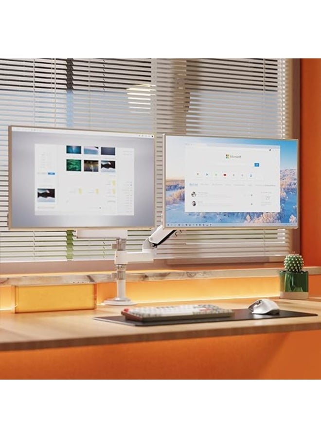 NB ERGONOMIC Dual Monitor Arm Desk Mount for Two 17–27 Inch Screens, Full Motion Gas Spring Dual Monitor Stand, VESA 75x75 & 100x100, Height Adjustable Monitor Mount, Supports 2–9kg per Monitor, White - Image 3
