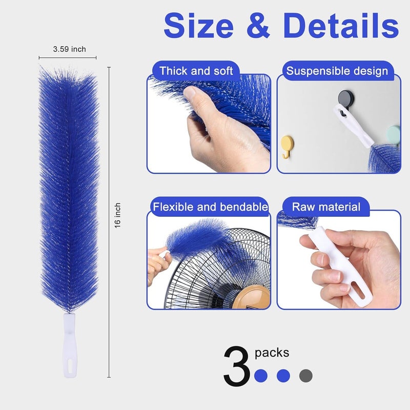 SFIELCAPA 3 Pcs Fan Cleaning Brush Bendable Cobweb Duster - Microfiber Head, Washable - Ideal for Ceiling Fan Blades, Air Vents, Curtains, Cars - Reusable Dust Remover - Image 2