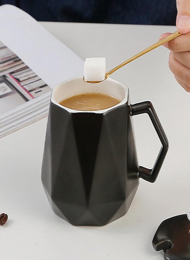 Spooky Nordic Diamond Ceramic Coffee Mug - 400ml Modern Polygonal Cup with Handle - Elegant Light Luxury Style for Tea, Milk & Water - Office or Home Use - Gift for Men, Women, Colleagues (Black) - Image 1