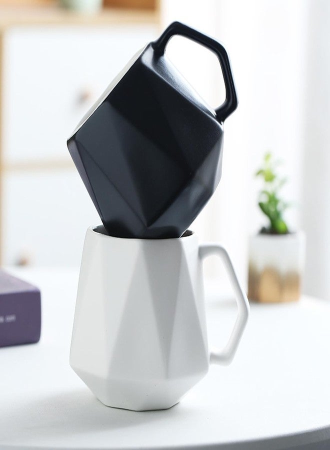 Spooky Nordic Diamond Ceramic Coffee Mug - 400ml Modern Polygonal Cup with Handle - Elegant Light Luxury Style for Tea, Milk & Water - Office or Home Use - Gift for Men, Women, Colleagues (Black) - Image 2