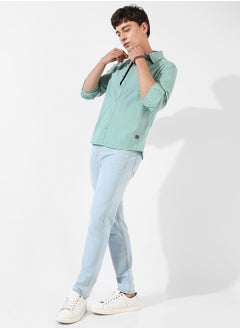 Campus Sutra Men's Solid Aqua Green Regular Fit Casual Shirt  - Image 5