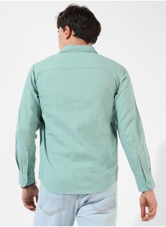 Campus Sutra Men's Solid Aqua Green Regular Fit Casual Shirt  - Image 3
