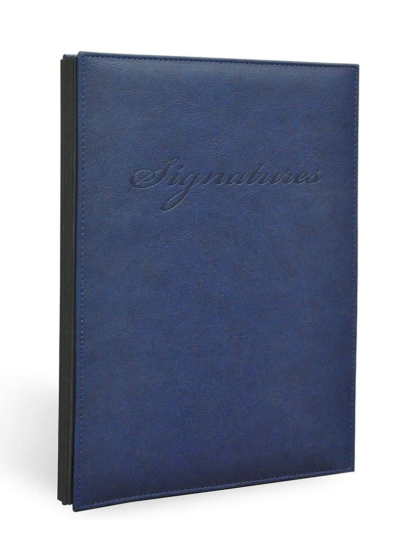 FIS Signature Book, Italian PU Material Cover without Window, 18 Sheets with Gift Box, Blue Color, 240 x 340 mm - FSCL18-PU - Image 1