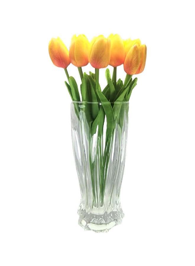 10Pcs Mini Artificial Tulips Flower Real Touch Home Decor (Orange) Vase Included