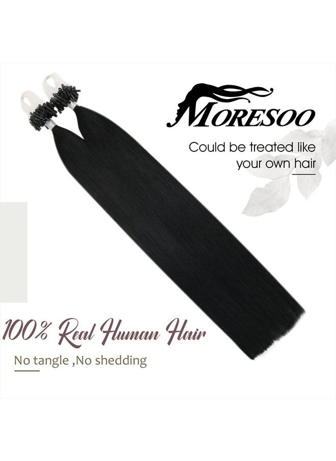 Moresoo Micro Loop Hair Extensions Real Human Hair Black Micro Ring Human Hair Extensions Jet Black Hair Extensions Micro Loop Human Hair Extensions Micro Links Black #1 50G/50S 16 Inch  - Image 2