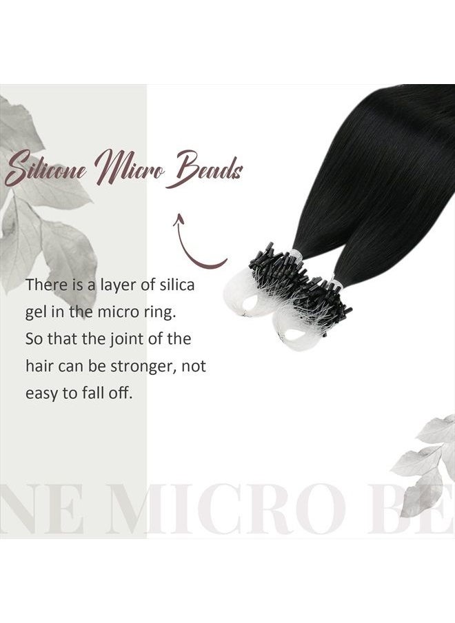 Moresoo Micro Loop Hair Extensions Real Human Hair Black Micro Ring Human Hair Extensions Jet Black Hair Extensions Micro Loop Human Hair Extensions Micro Links Black #1 50G/50S 16 Inch  - Image 3