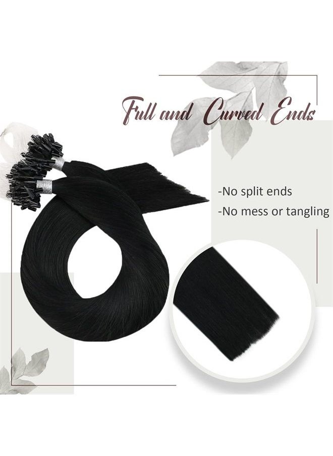 Moresoo Micro Loop Hair Extensions Real Human Hair Black Micro Ring Human Hair Extensions Jet Black Hair Extensions Micro Loop Human Hair Extensions Micro Links Black #1 50G/50S 16 Inch  - Image 4
