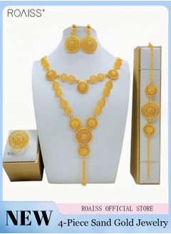 roaiss Multi Piece Golden Bride Jewelry Necklace Earrings Rings Bracelets Headwear Middle Eastern Bride Set  - Image 2