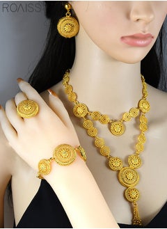 roaiss Multi Piece Golden Bride Jewelry Necklace Earrings Rings Bracelets Headwear Middle Eastern Bride Set  - Image 4