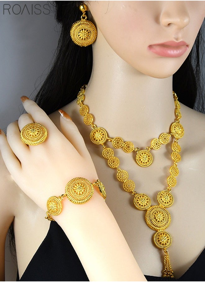 roaiss Multi Piece Golden Bride Jewelry Necklace Earrings Rings Bracelets Headwear Middle Eastern Bride Set  - Image 4
