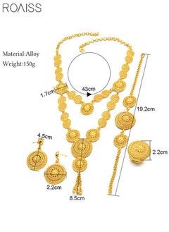 roaiss Multi Piece Golden Bride Jewelry Necklace Earrings Rings Bracelets Headwear Middle Eastern Bride Set  - Image 3