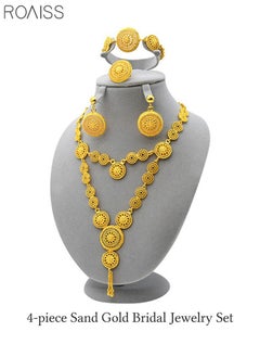 roaiss Multi Piece Golden Bride Jewelry Necklace Earrings Rings Bracelets Headwear Middle Eastern Bride Set  - Image 5