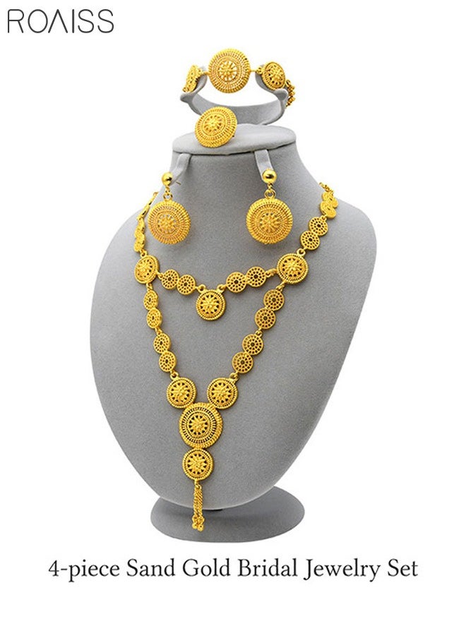 roaiss Multi Piece Golden Bride Jewelry Necklace Earrings Rings Bracelets Headwear Middle Eastern Bride Set  - Image 5