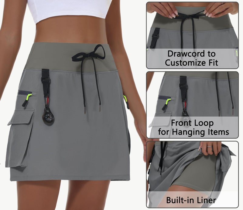 MIVEI Skorts for Woman - Hiking Cargo Skorts with Zipper Pockets, High Waisted Quick Dry Golf Workout, Dressy Casual Dark Gray - Image 4