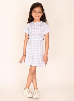 Checked Round Neck A-Line Dress by Styli