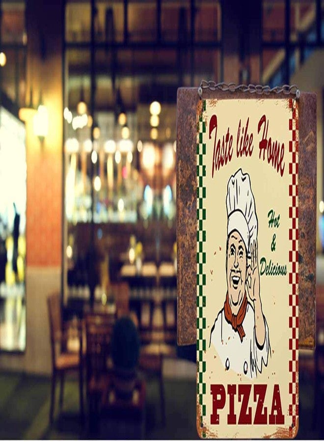لوحة معدنية تحمل شعار بيتزا AOYEGO، طاهٍ إيطالي يُقبّل أصابعه بشعار "طعم البيتزا كطعم المنزل"، لوحات معدنية عتيقة للمقاهي والحانات والمتاجر، لوحات جدارية مرحة بتصميم كلاسيكي للرجال والنساء، مقاس 8 × 12 بوصة - Image 3