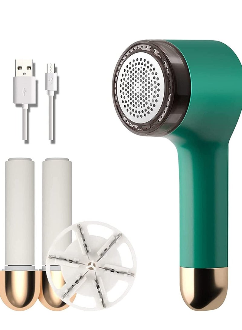 KASTWAVE Fabric Shaver Fuzz Remover, Sweater Shaver, Electric Clothes Lint Remover Fabric Shaver 2 in 1 for Clothes Sweaters Sofas USB Lint Shaver with 2 Lint Rollers and 6-Leaf Blades(Green) - Image 1