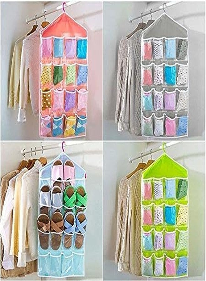 Coolkart 16 Pockets Clear Hanging Bag for Socks Bra Underwear Cupboard Rack Hanger Wall Hanger Socks Storage Organizer (Multicolor) - Image 1