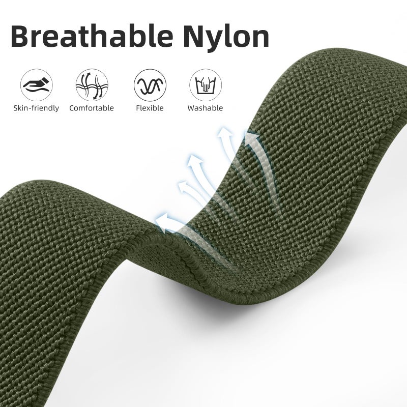 DaQin 3 Pack 22mm Watch Band for Men Women Compatible with 22mm Quick Release Watch Band, Adjustable Soft Stretchy Nylon Solo Loop Strap Elastic Braided Relacement Wristband, Black/Army Green/Grey - Image 3