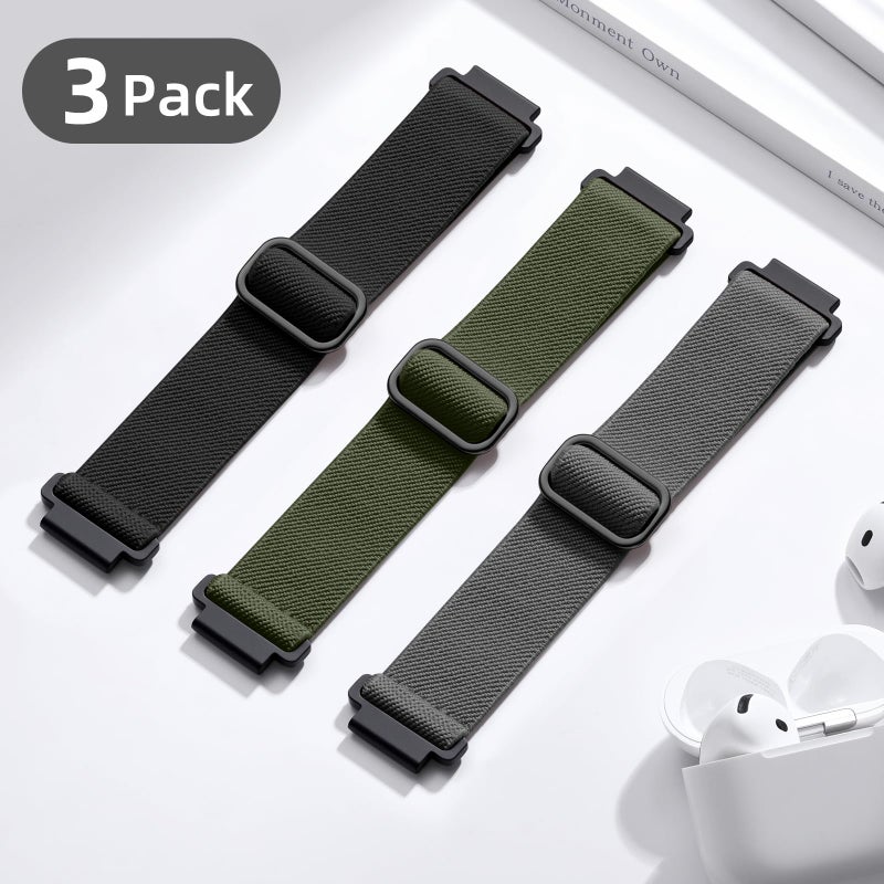 DaQin 3 Pack 22mm Watch Band for Men Women Compatible with 22mm Quick Release Watch Band, Adjustable Soft Stretchy Nylon Solo Loop Strap Elastic Braided Relacement Wristband, Black/Army Green/Grey - Image 4