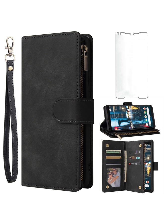 Asuwish Compatible with Google Pixel 2XL Wallet Case Tempered Glass Screen Protector and Leather Flip Cover Card Holder Cell Accessories Phone Cases for Pixle 2 XL Pixel2XL Pixel2 LX Women Men Black - Image 1