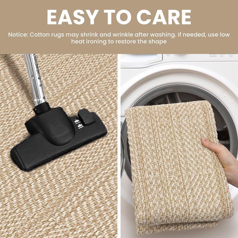 IOHOUZE Washable Runner Rug 2'x6' Non Slip Runners for Hallways Entryway Runner Indoor  Kitchen Rugs Woven Cotton Floor Carpet for Kitchen Hall Entrance Bedroom  Natural/Beige - Image 3