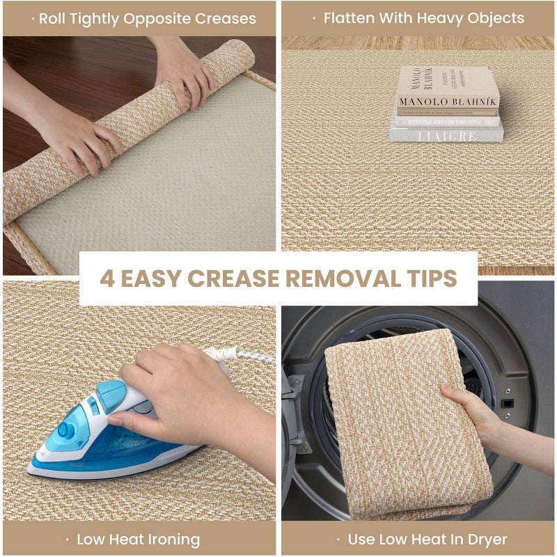 IOHOUZE Washable Runner Rug 2'x6' Non Slip Runners for Hallways Entryway Runner Indoor  Kitchen Rugs Woven Cotton Floor Carpet for Kitchen Hall Entrance Bedroom  Natural/Beige - Image 1