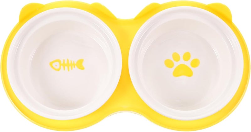 Alasum Ceramic Cat Bowl Elevated Double Feeding Bowls Thickened Yellow Non-Slip Tilted Design with Sturdy Stand for Indoor Kitten and Small Cat Feeding - Image 1