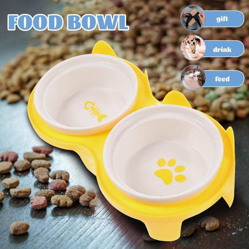 Alasum Ceramic Cat Bowl Elevated Double Feeding Bowls Thickened Yellow Non-Slip Tilted Design with Sturdy Stand for Indoor Kitten and Small Cat Feeding - Image 4