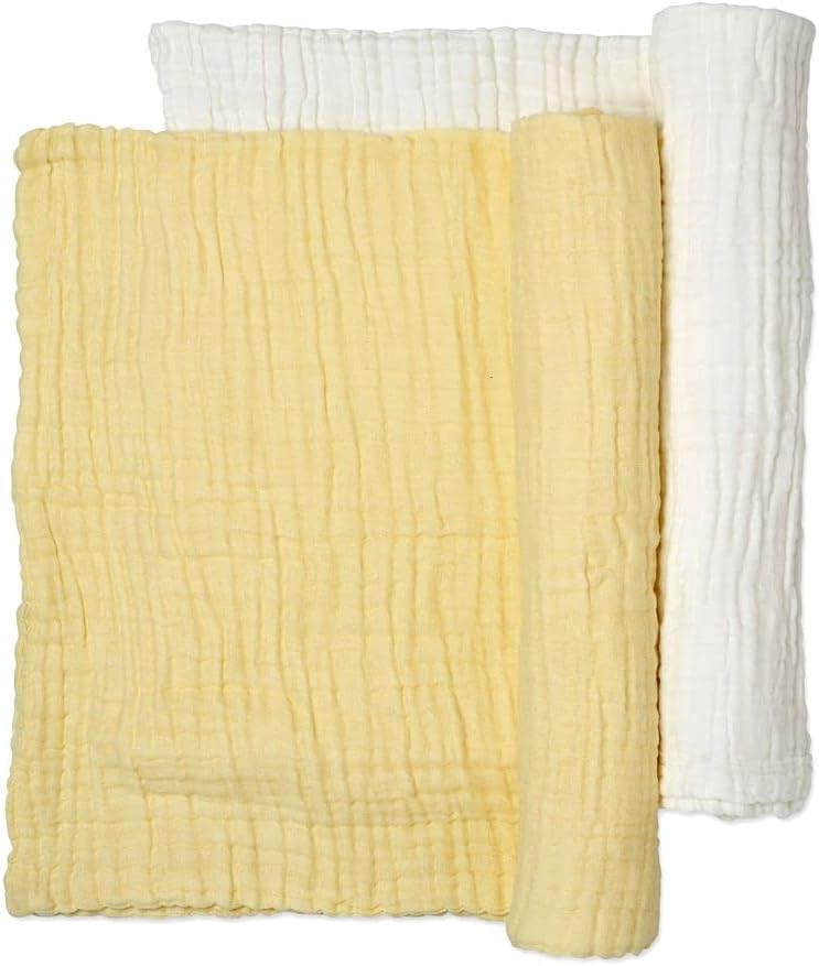Anvi Baby Set of 2 Organic Muslin Soft Antibacterial Baby Bath Towels - Yellow & White 105x105cm - Image 2