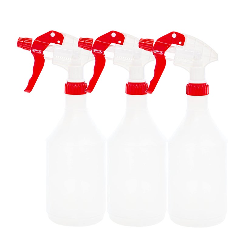 Clay Roberts Water Spray Bottles Mist and Jet Settings Pack of 3 Red 750ml Measuring Gauge Red Spray Bottles Cleaning Gardening Sprayer Bottle Water for Cleaning