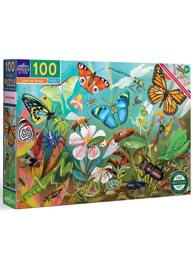 eeboo : Love of Bugs - 100 Piece Puzzle - 24 x 16 Kids Jigsaw, Glossy Pieces, Children Ages 5+ - Image 1