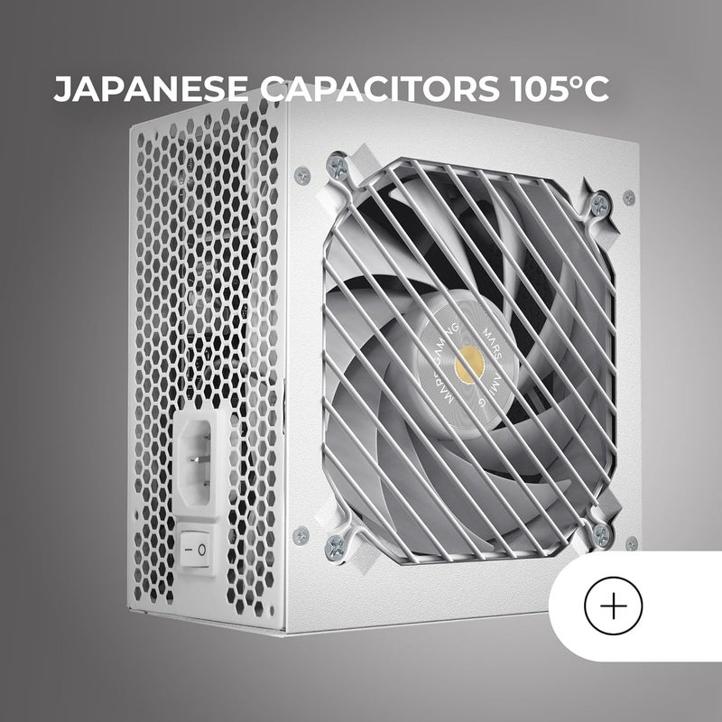 مارس_جيمنج مارس غيمينغ MPB650SIM، مزود طاقة ATX 650 واط معياري بالكامل، ضمان 7 سنوات، 80Plus برونز 230 فولت EU، مروحة SI 120 مم، تقنية AI2-RPM، DC-DC و SMD، مكثفات يابانية 105 درجة مئوية، أبيض - Image 5