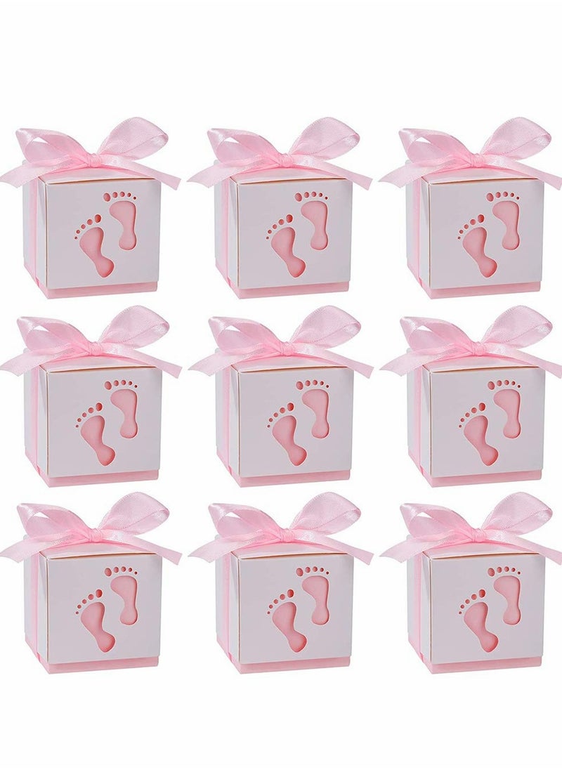 KASTWAVE Candy Favour Gift Boxes, Ribbon Candy Gift Box, 25 Pieces Baby Candy Boxes, Baby Footprints Candy Boxes, for Baby Showers, Kids Birthday, Wedding Party, Party (Pink)  - Image 2