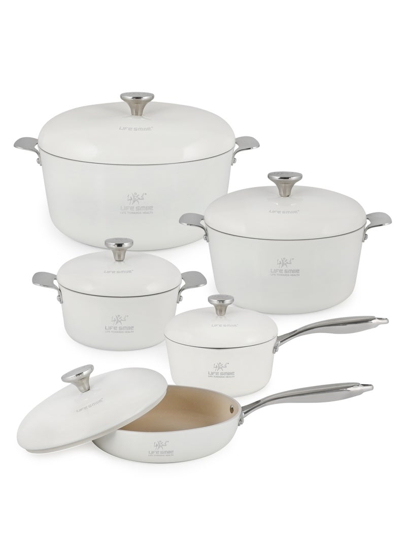 Life Smile 10-Piece Aluminum Cookware Set – Non-Stick Pots & Pans with Induction Bottom | 30/24/18cm Soup Pots, 18cm Saucepan & 24cm Fry Pan | Multi-Layer Non-Stick, Oven-Safe Cooking Set - Image 1