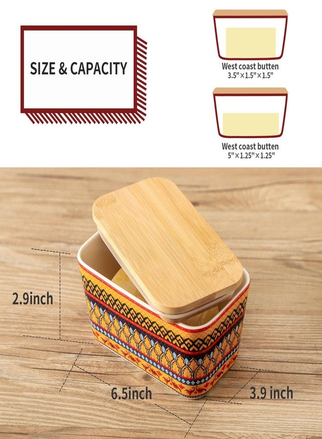 Tikooere Ceramic Butter Dish with Lid,Large Butter Container with Airtight Cover for Countertop or Refrigerator,Farmhouse Kitchen Butter Holder for Gift,Dishwasher Safe,Yellow Printing - Image 2